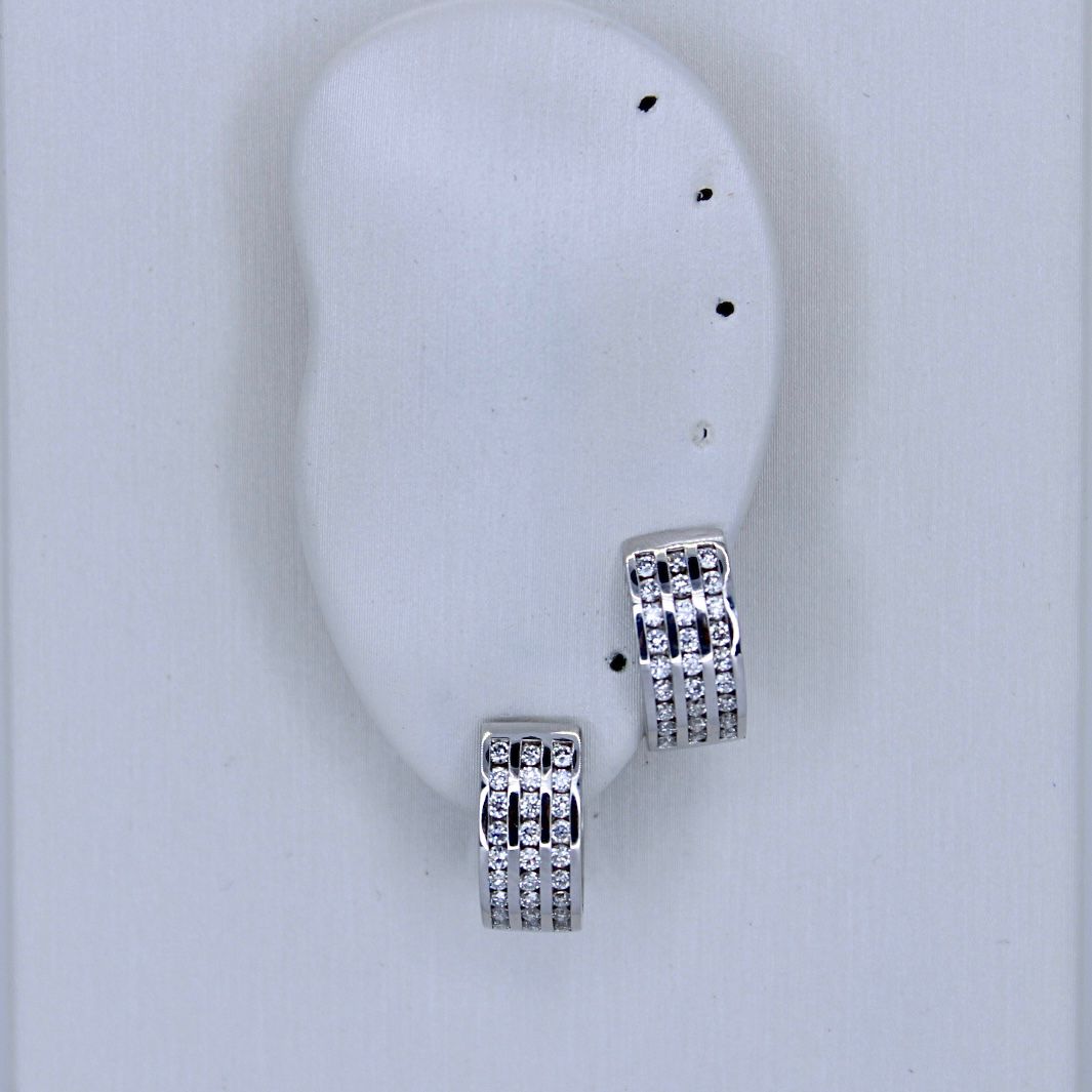 18k 3 row diamond hoop earrings