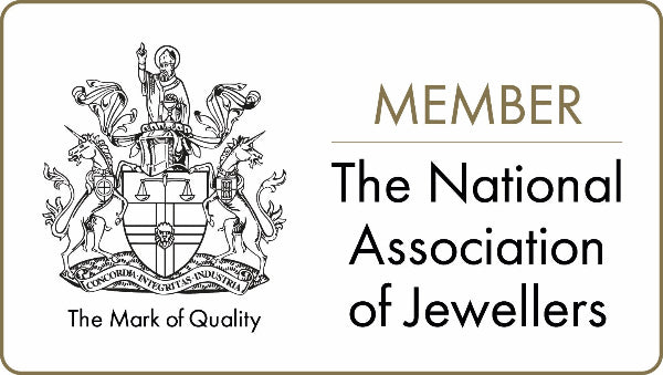 Logo of The National Association of Jewellers with a crest and text on a white background