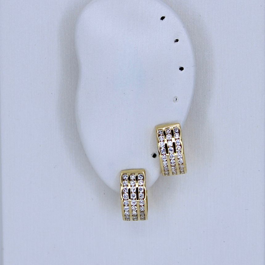 18k 3 row diamond hoop earrings