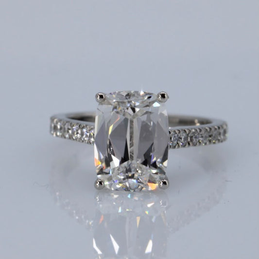 4.09ct Antique cushion-cut diamond ring with pavè band