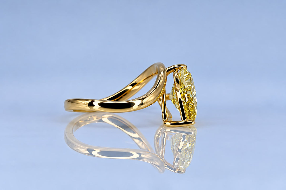 3.72ct Fancy vivid yellow diamond sculptured ring
