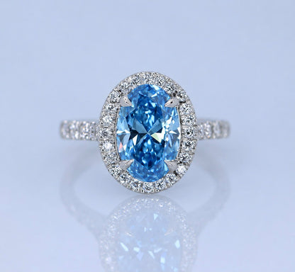 3.01ct Fancy vivid blue diamond halo ring