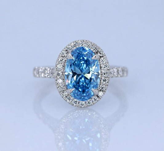 3.01ct Fancy vivid blue diamond halo ring