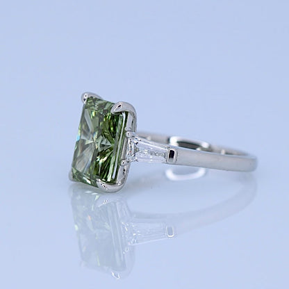 4.00ct Green Diamond Ring with tapered baguette shoulders